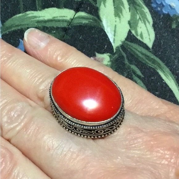 925Silver Red Jade, Semi Precious Large Stone Ring/ Size 8/NWOT - Picture 4 of 7